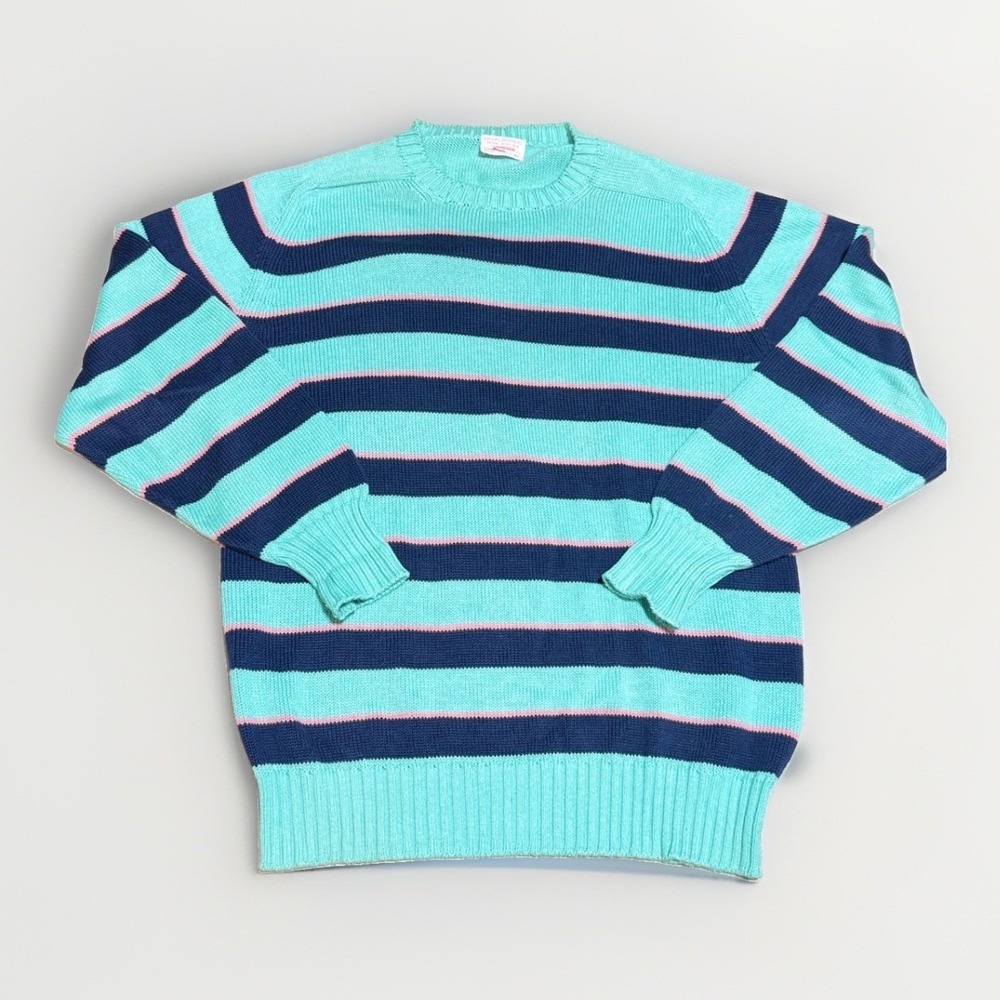 Brooks Brothers Sweater 42 Vintage Preppy Sea Island Cotton Turquoise Stripe USA